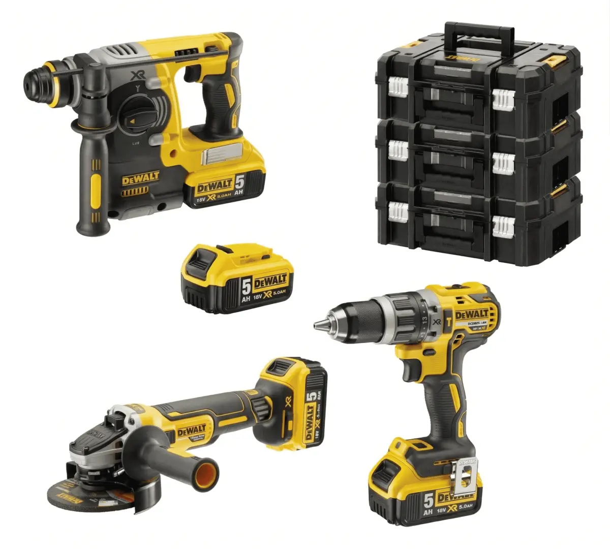 DEWALT DCK353P4T-IT kit 3 utensili 18V XR: trapano, tassellatore e smerigliatrice