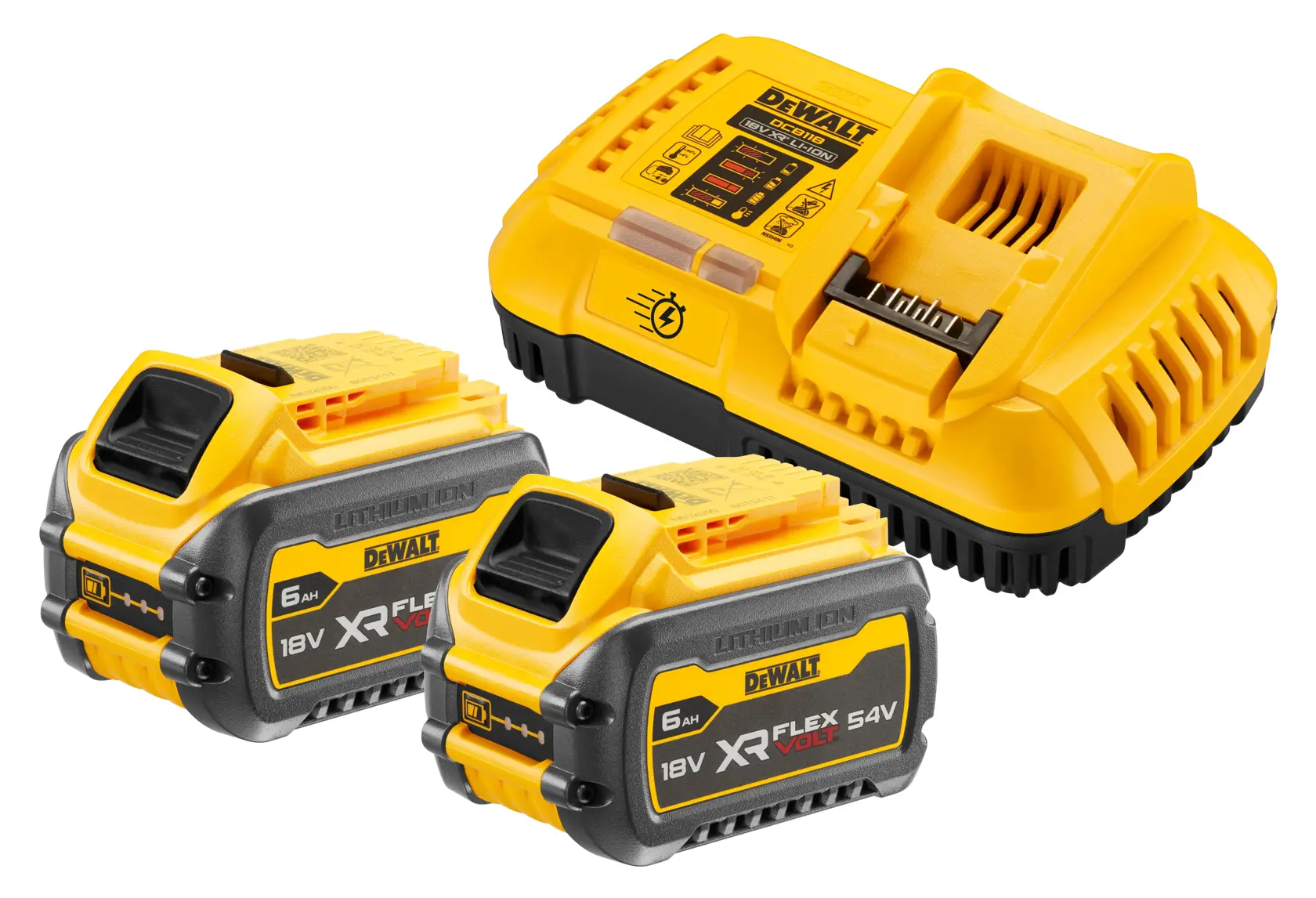 DCB118T2-QW DEWALT DCB118T2-QW kit 2 batteries XR FLEXVOLT 6 Ah avec chargeur