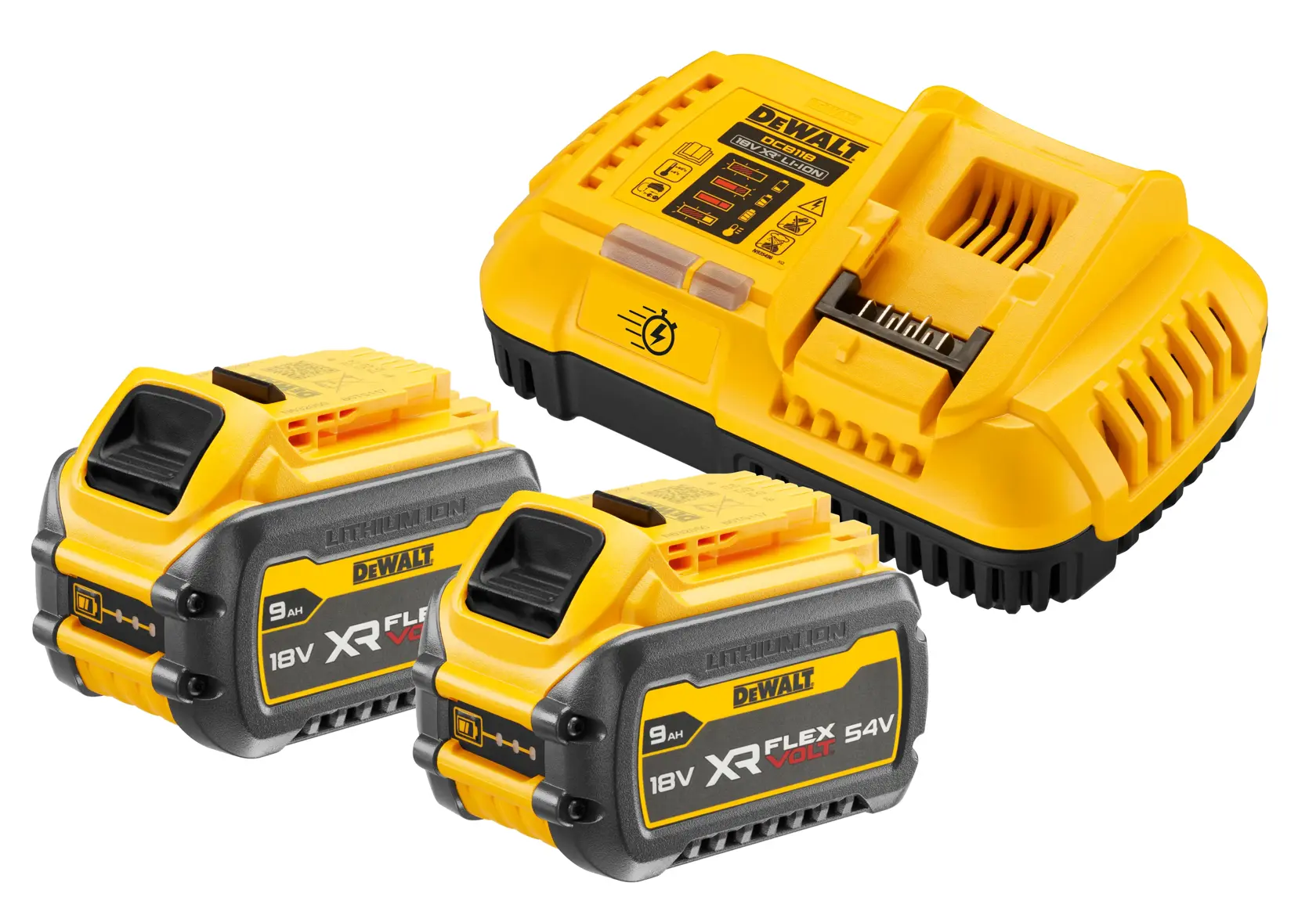 DCB118X2-QW DEWALT DCB118X2-QW kit 2 batteries XR FLEXVOLT 9 Ah avec chargeur