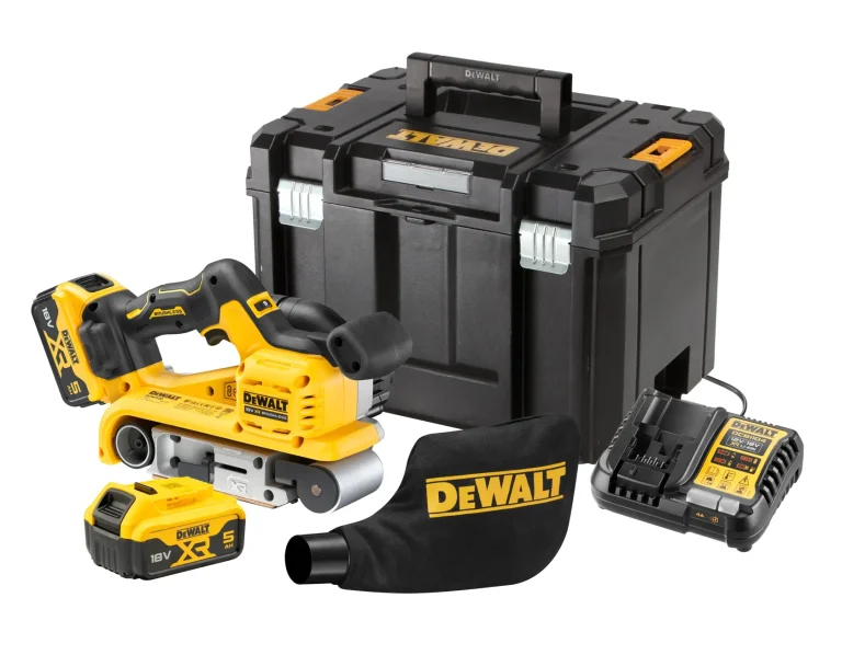 DEWALT DCW220P2-QW ponceuse à bande avec 2 batteries 5 Ah